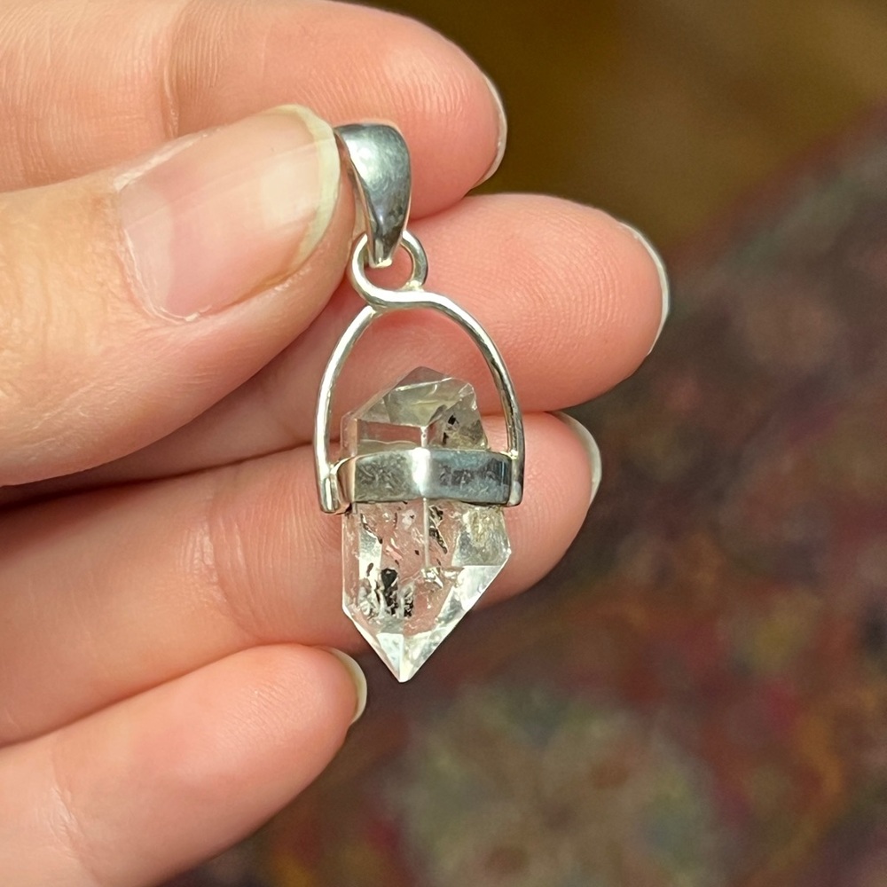 Clear quartz crystal sterling silver pendant